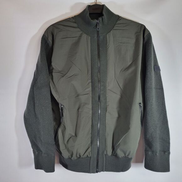 Ermenegildo Z Zegna Green Hybrid Mixed Wool Media Bomber Jacket Cardigan Size S